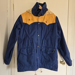 Rocky Mountain Featherbed CO Western Leath Combo Blue Hooded Jacket